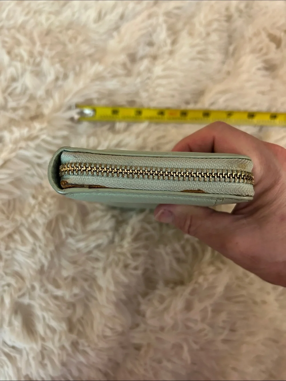 kate spade mint green zip-around pebbled leather wallet